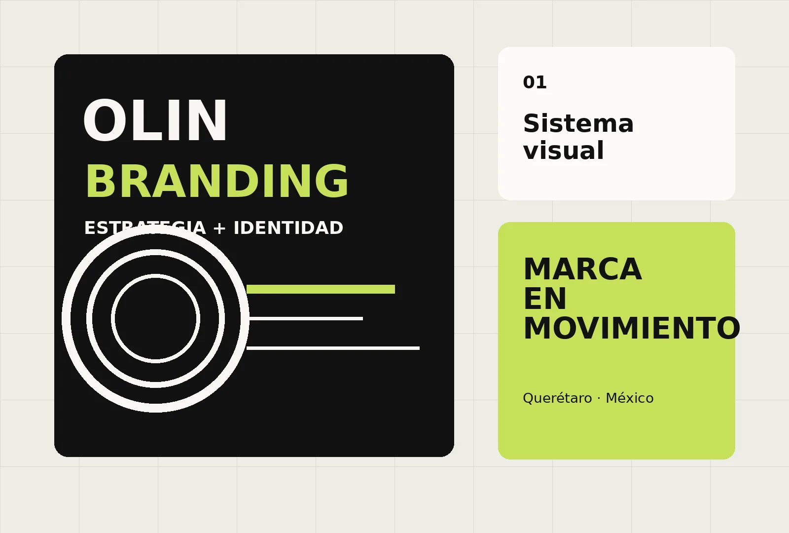 Composición visual conceptual de estrategia e identidad de marca de Olin Estudio